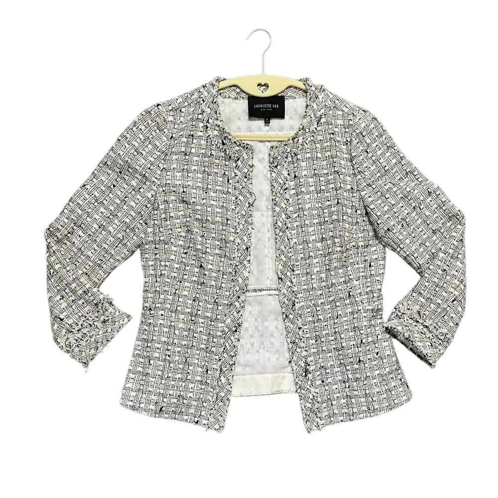 Lafayette 148 Noelle Tweed Boucle Jacket Black White Sz 6 - Picture 2 of 9